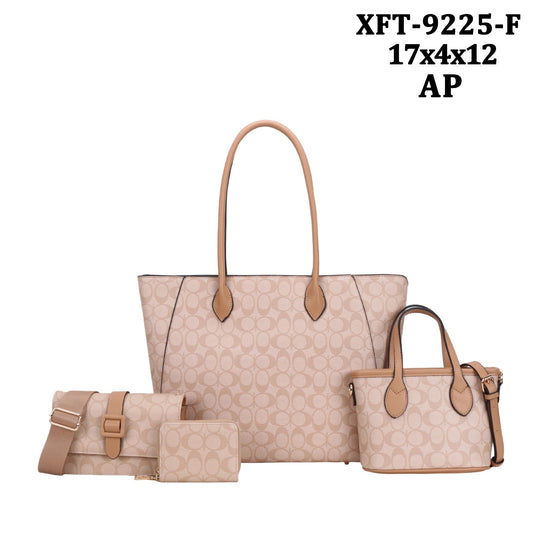 XFT-9225-F 4 in 1 Oval Print Design Tote Bag W Crossbody set and wallet