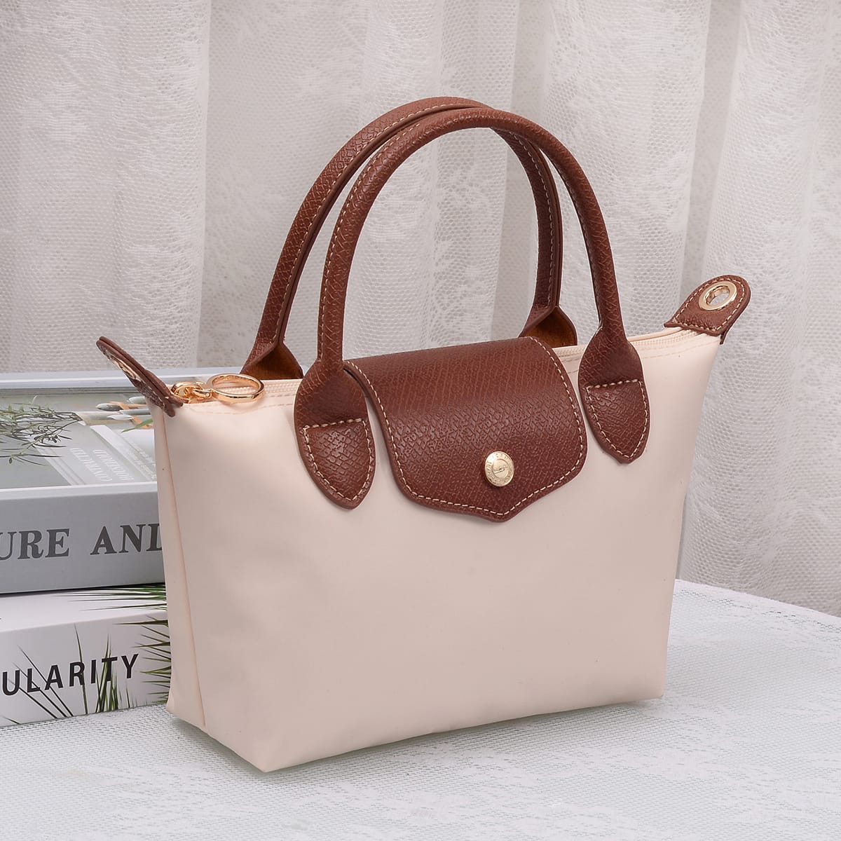 HM782 Nylon Logo Flap Satchel Crossbody Bag