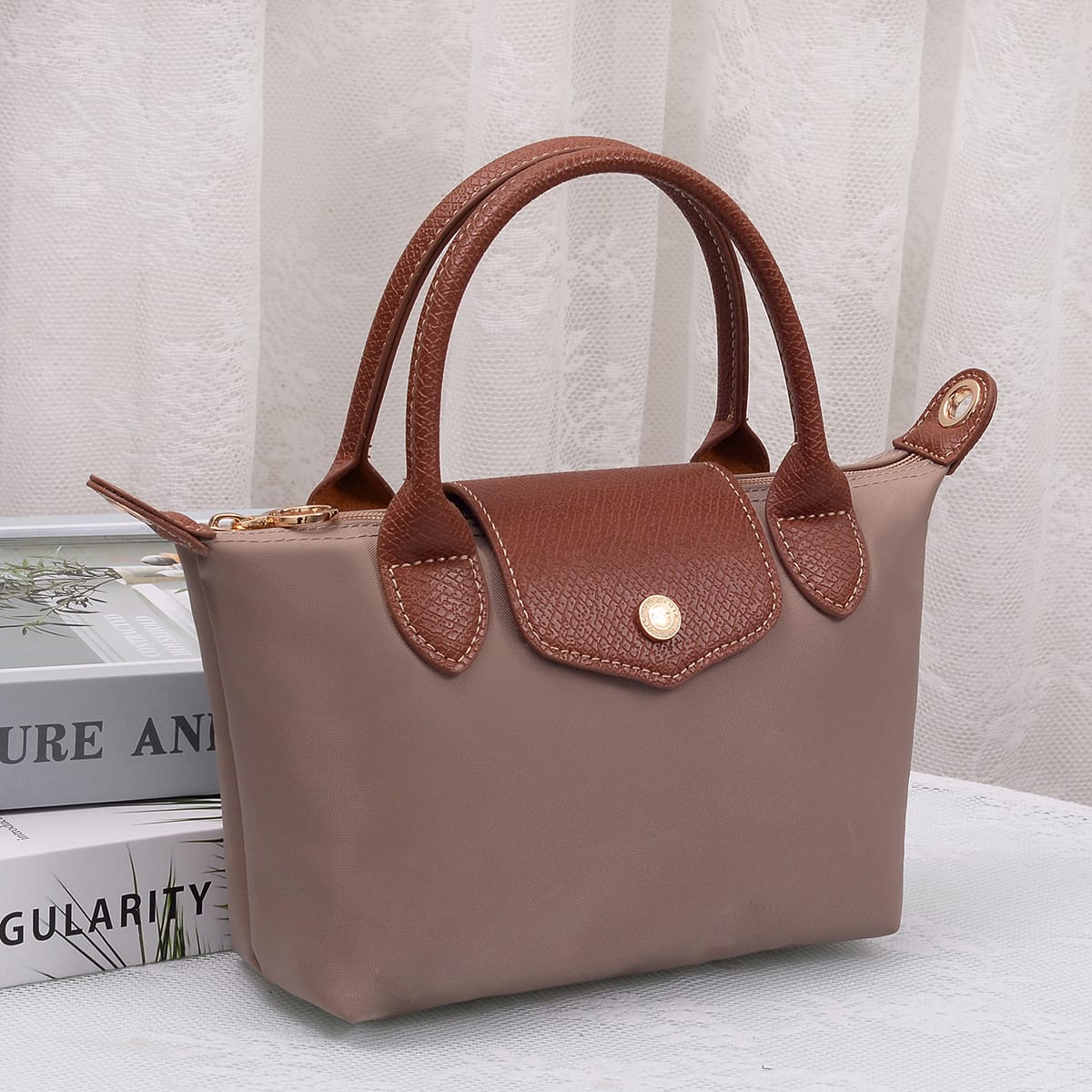 HM782 Nylon Logo Flap Satchel Crossbody Bag