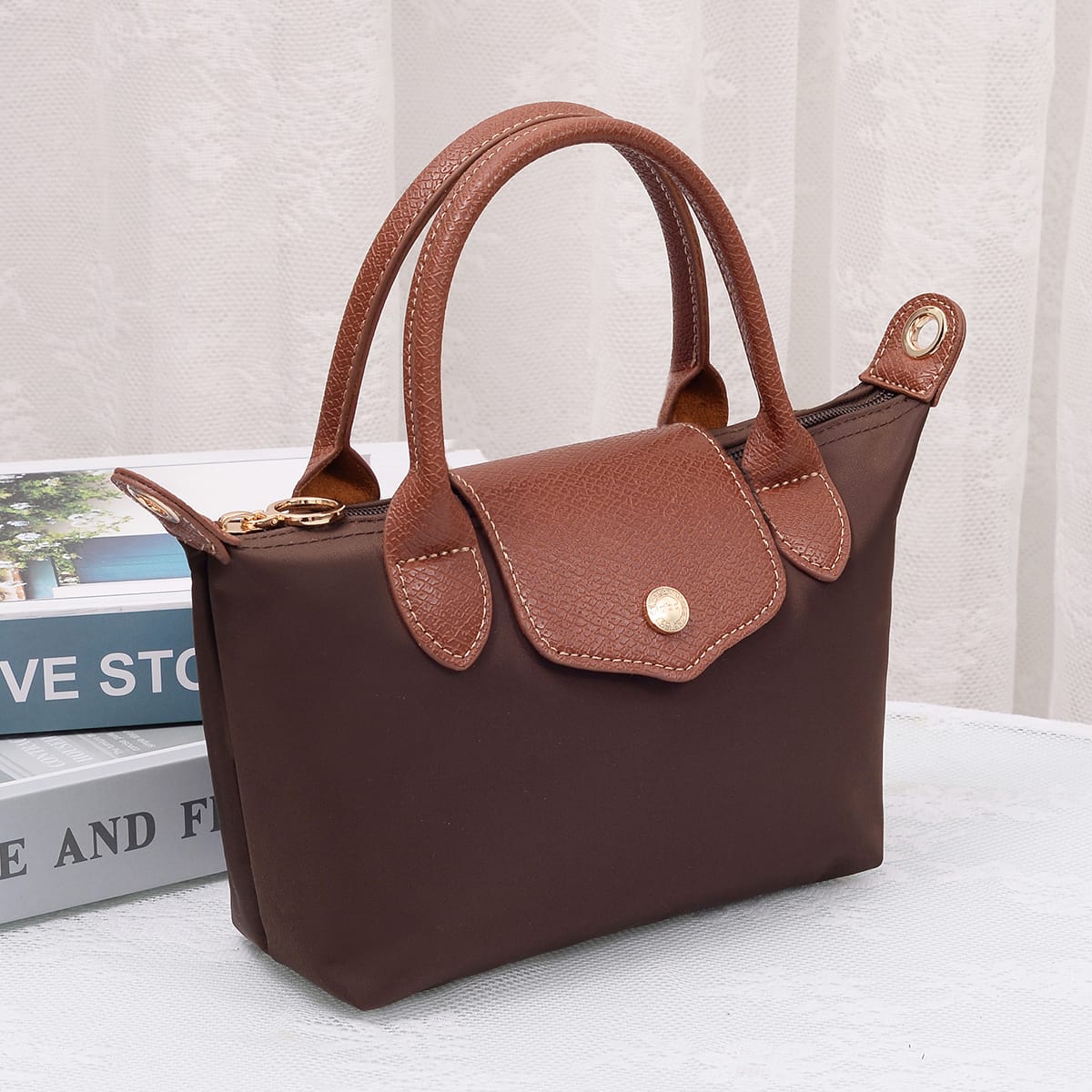 HM782 Nylon Logo Flap Satchel Crossbody Bag