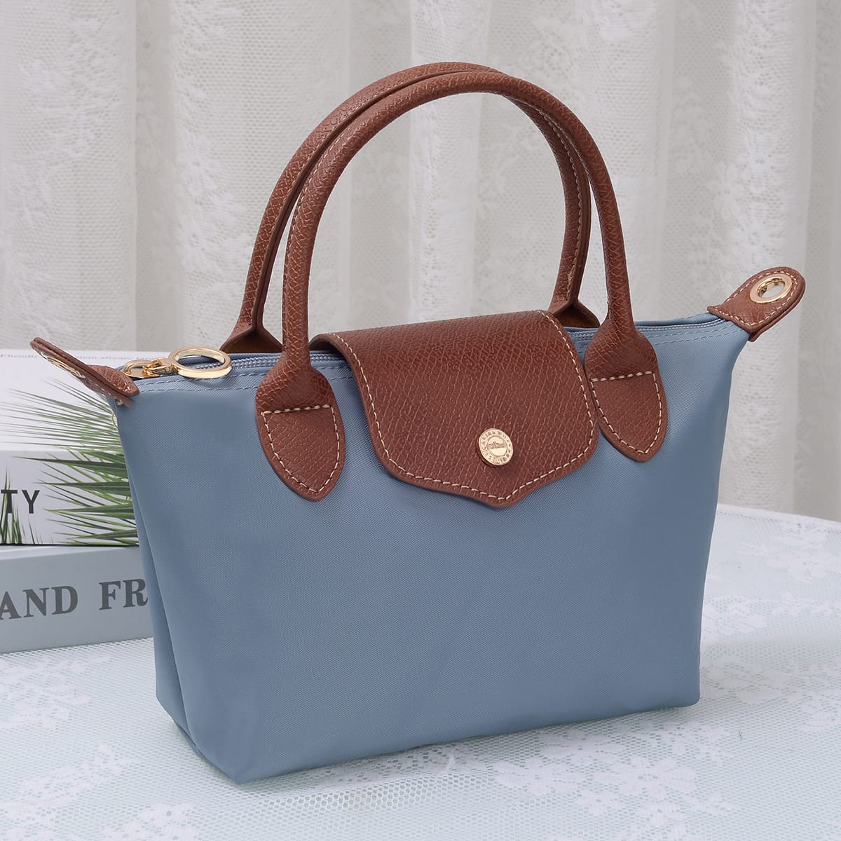 HM782 Nylon Logo Flap Satchel Crossbody Bag