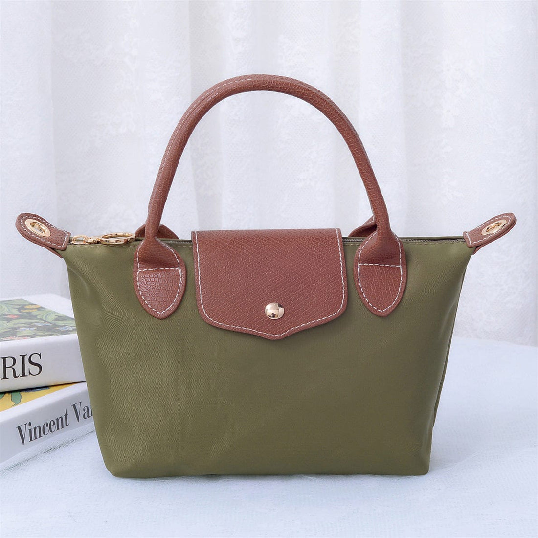 HM782 Nylon Logo Flap Satchel Crossbody Bag