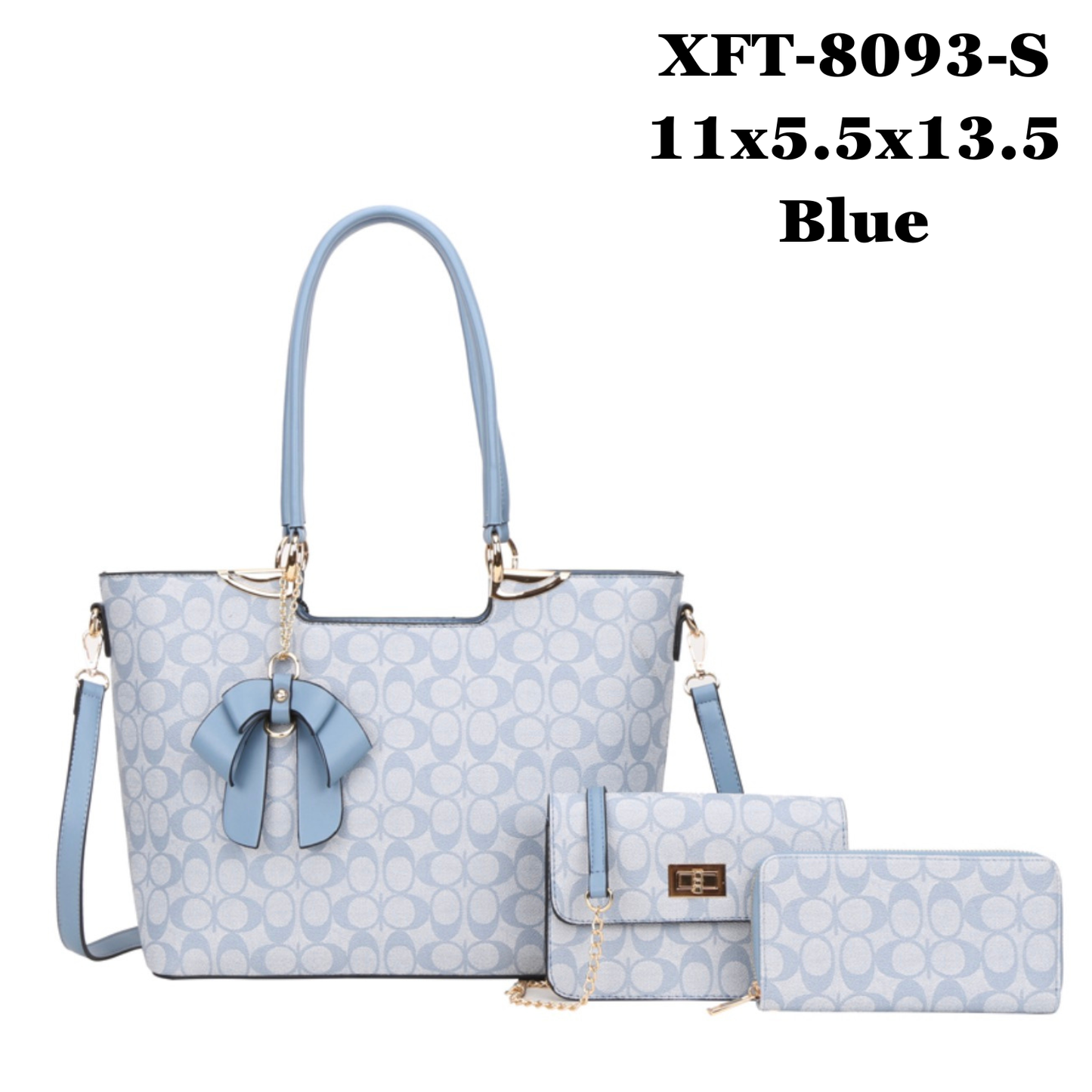 3 in 1 Oval Monogram Flower Tassel Handbag Wallet Set XFT-8093-S