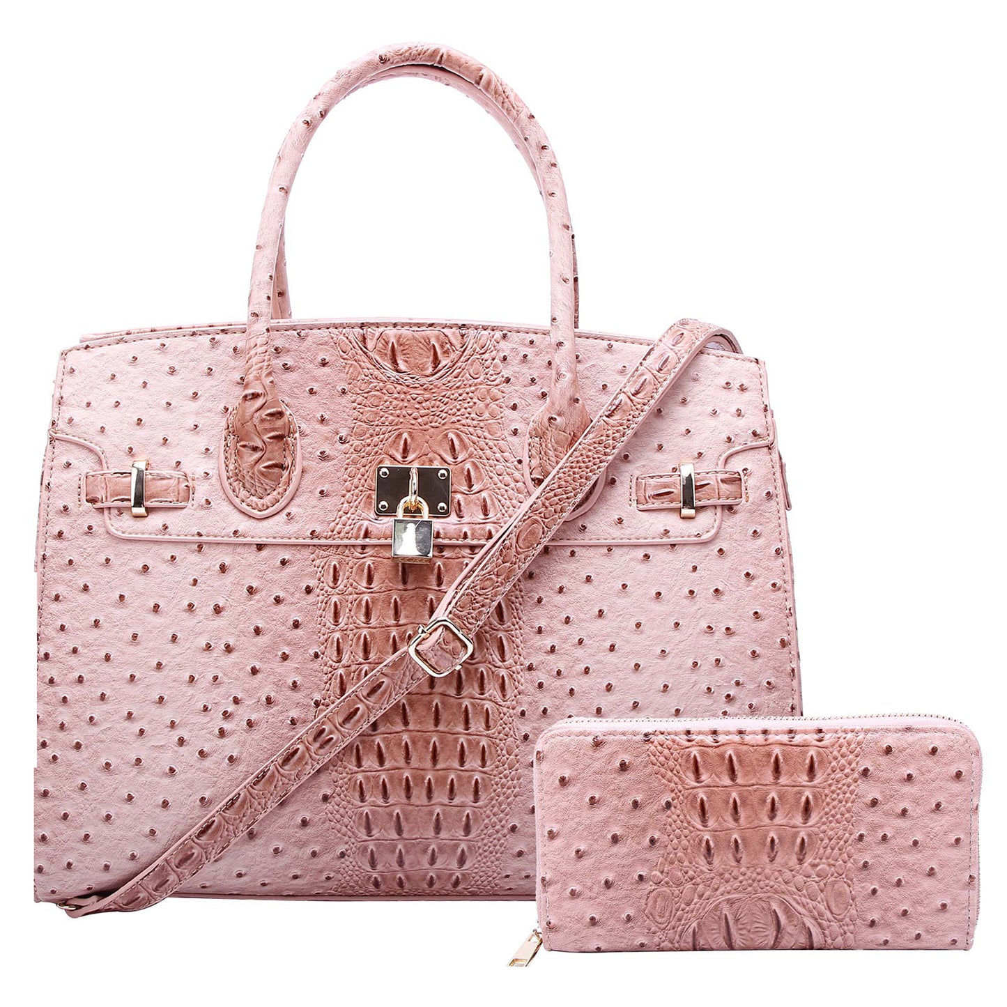 OS1096W Ostrich Croc Padlock 2-in-1 Satchel