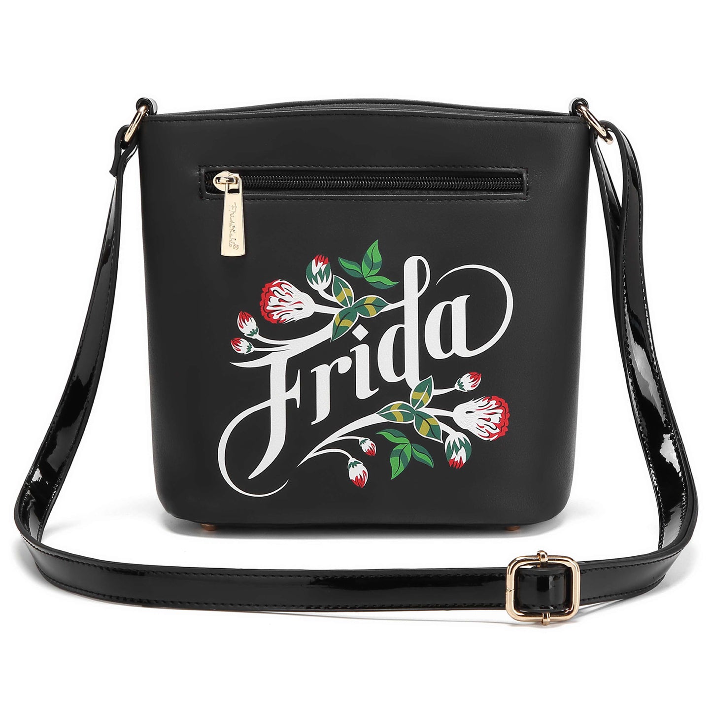 FA705 Frida Kahlo Multi Zip Pocket Crossbody Bag
