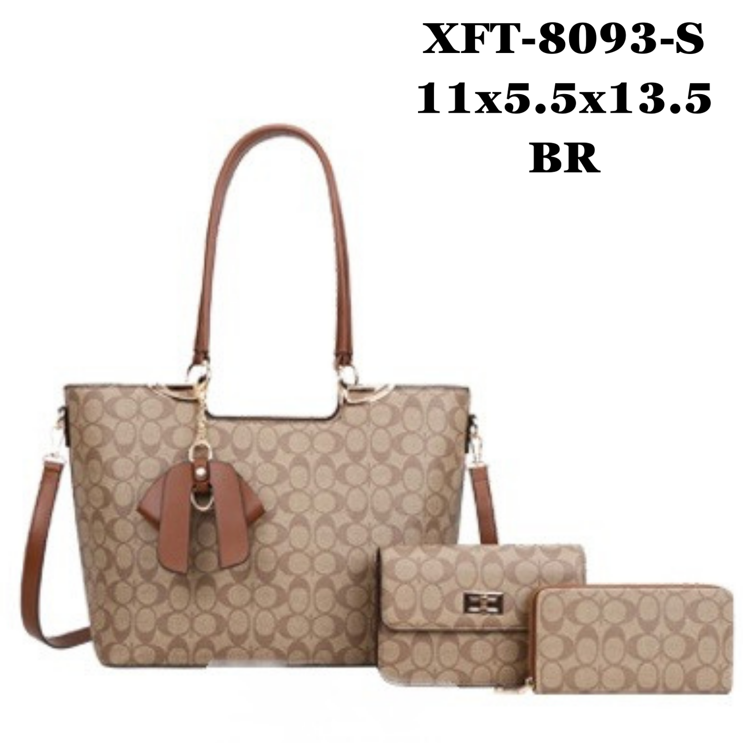 3 in 1 Oval Monogram Flower Tassel Handbag Wallet Set XFT-8093-S