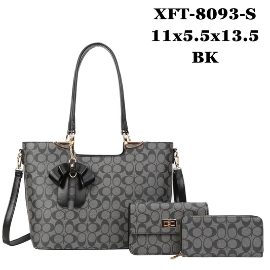 3 in 1 Oval Monogram Flower Tassel Handbag Wallet Set XFT-8093-S