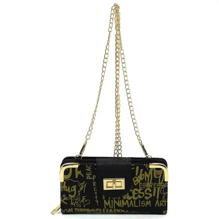 GP041 Multi Graffiti Turn Lock Crossbody Wallet