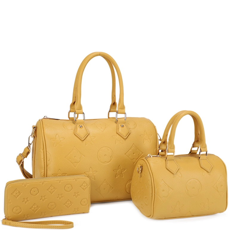 US-31291 3In1 Monogram Design Satchel W Matching Bag Wallet