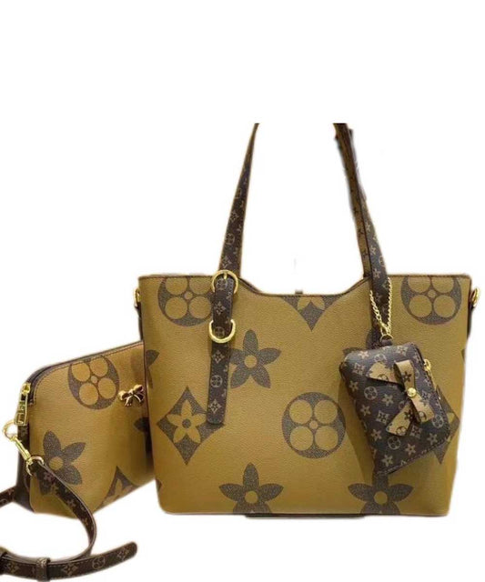 6863 3 in 1 Monogram Tote Messenger Bag and Wallet Set