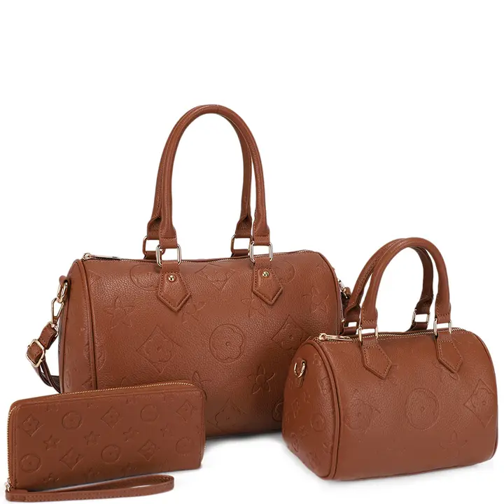 US-31291 3In1 Monogram Design Satchel W Matching Bag Wallet