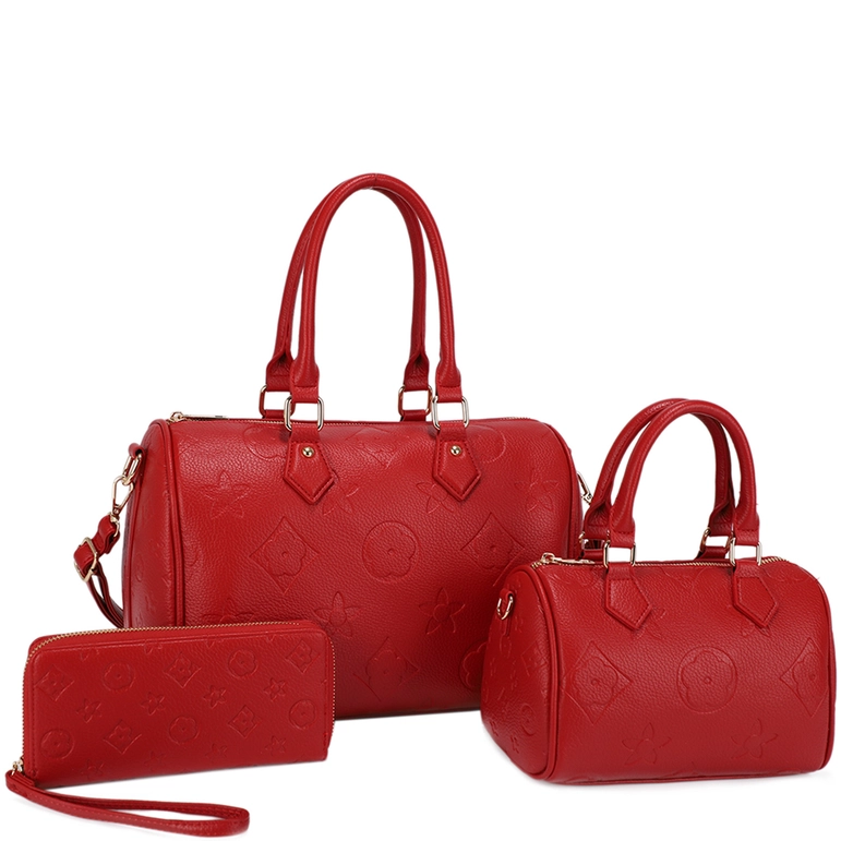 US-31291 3In1 Monogram Design Satchel W Matching Bag Wallet