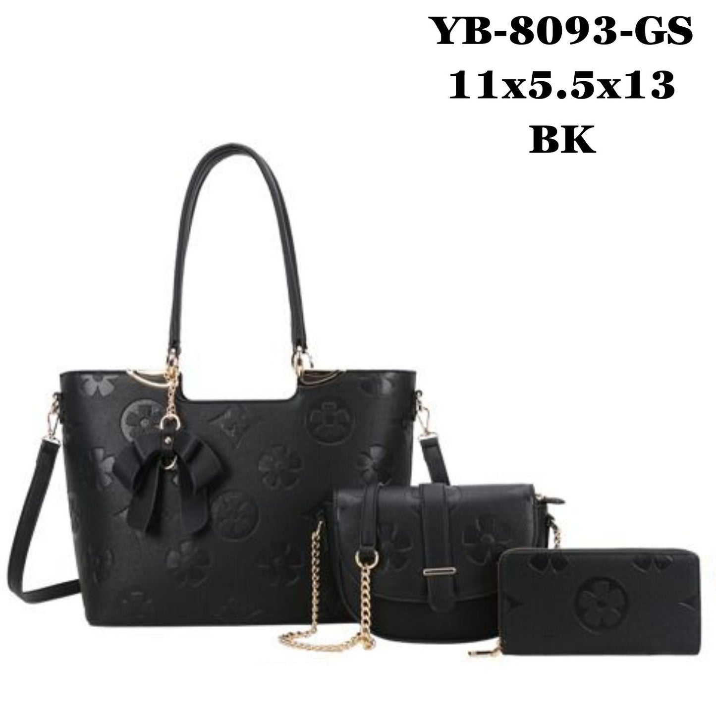 3 in 1 Oval Monogram Flower Tassel Handbag Wallet Set XFT-8093-S