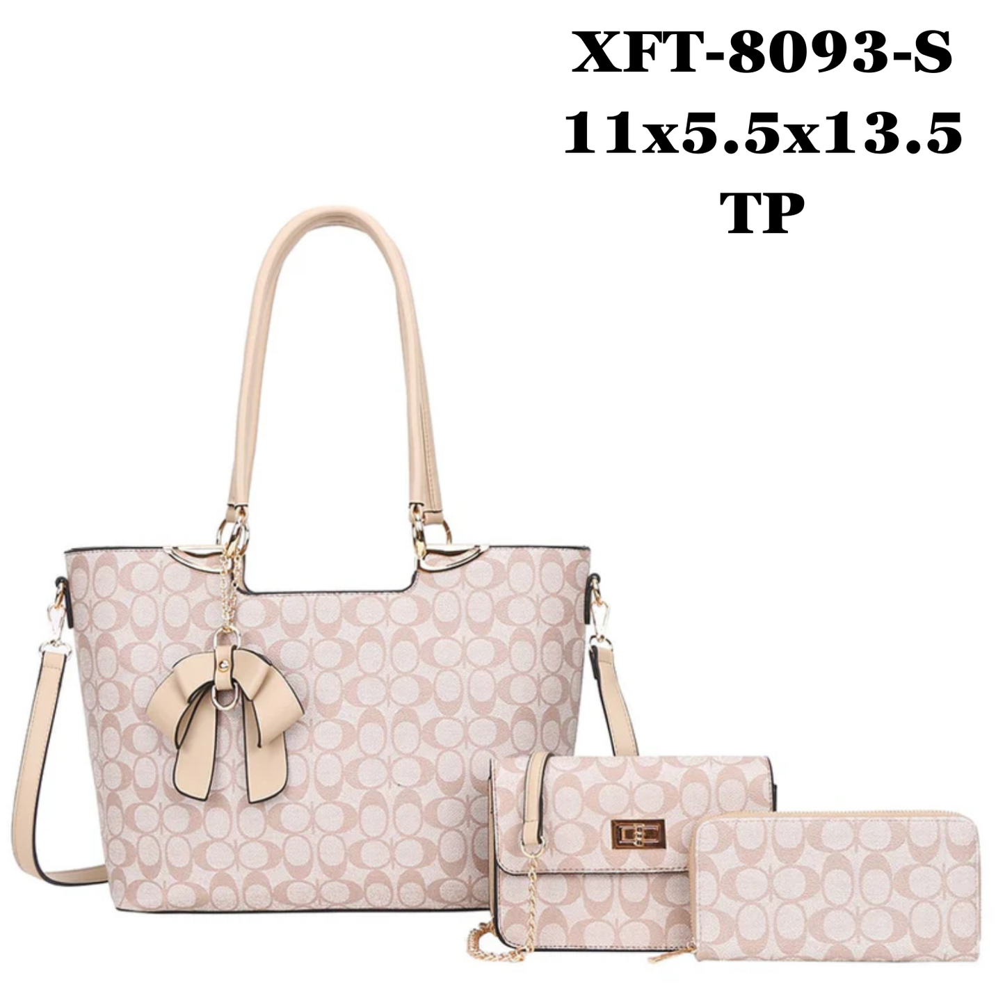 3 in 1 Oval Monogram Flower Tassel Handbag Wallet Set XFT-8093-S