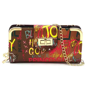 GP041 Multi Graffiti Turn Lock Crossbody Wallet