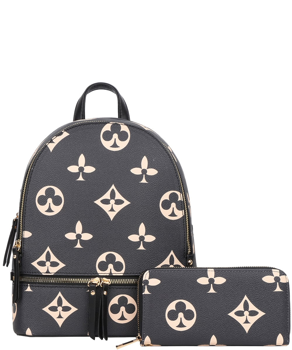 2in1 Print Zipper Backpack With wallet Set