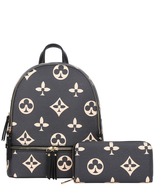 2in1 Print Zipper Backpack With wallet Set