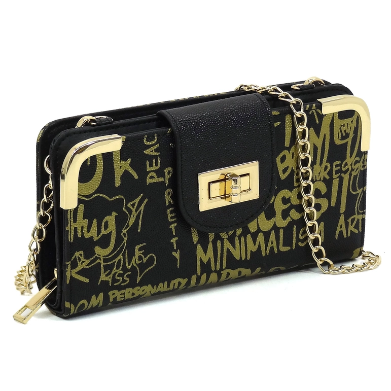 GP041 Multi Graffiti Turn Lock Crossbody Wallet