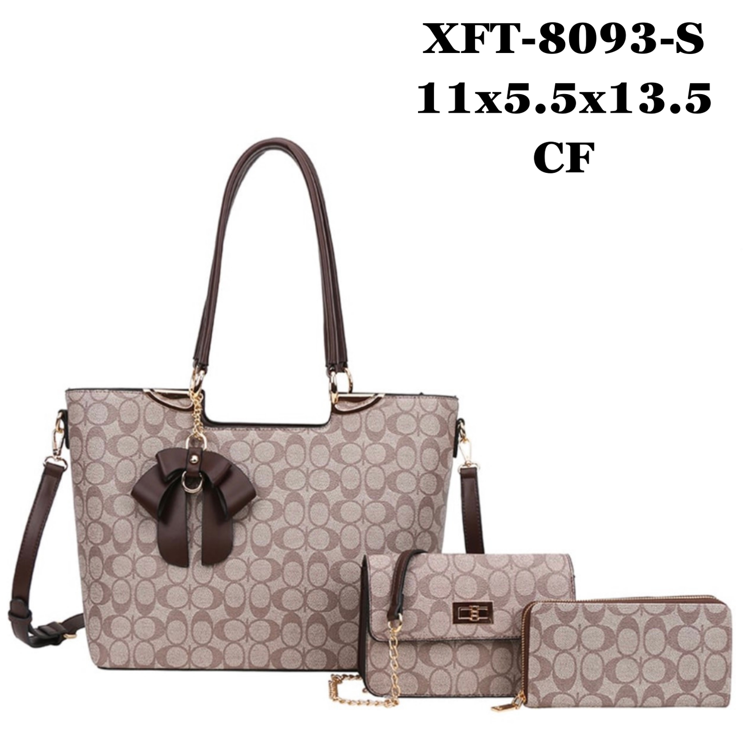 3 in 1 Oval Monogram Flower Tassel Handbag Wallet Set XFT-8093-S