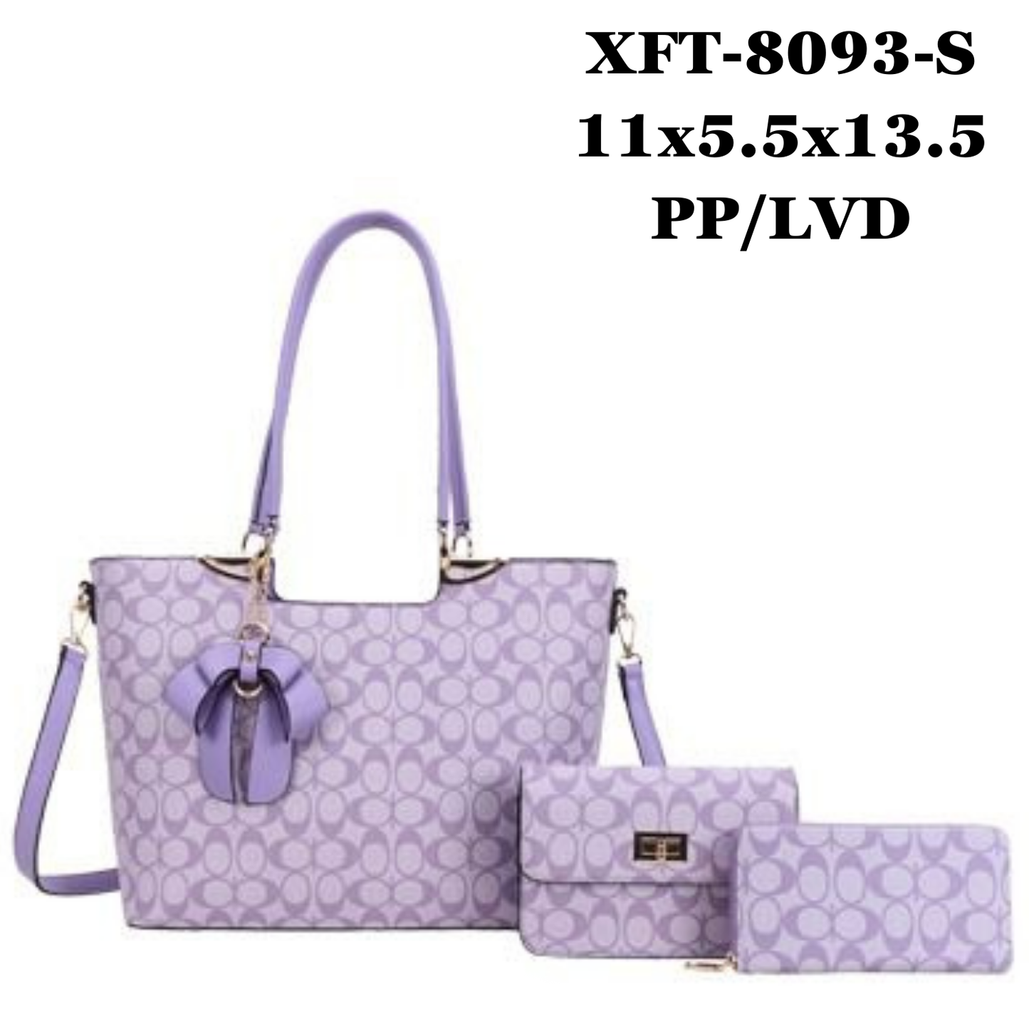 3 in 1 Oval Monogram Flower Tassel Handbag Wallet Set XFT-8093-S