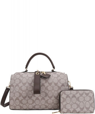 008-8887A 2in1 Oval Print Pattern Handle Boston Bag