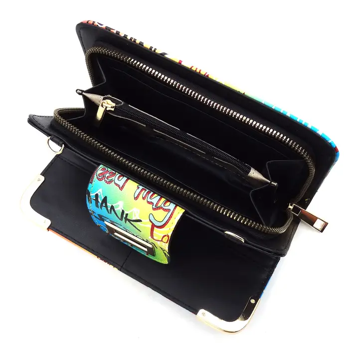 GP041 Multi Graffiti Turn Lock Crossbody Wallet