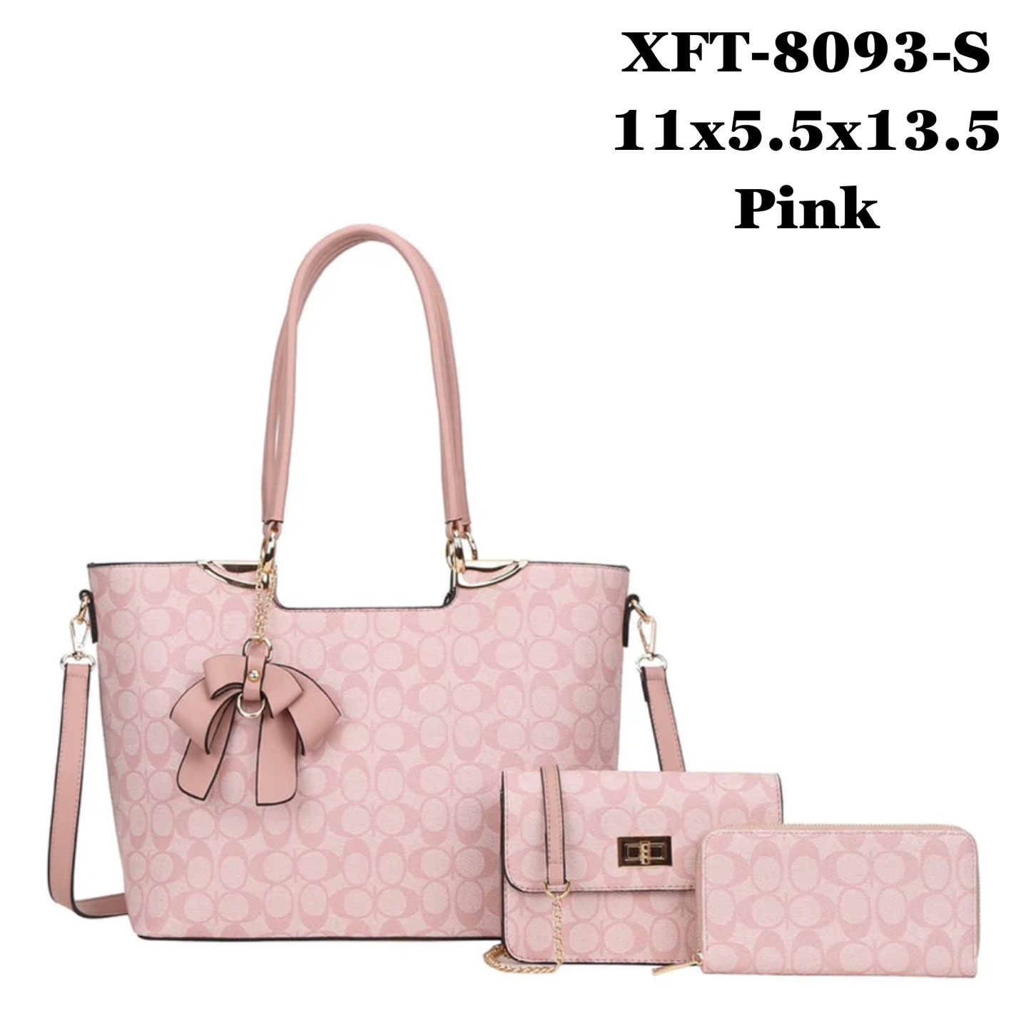 3 in 1 Oval Monogram Flower Tassel Handbag Wallet Set XFT-8093-S
