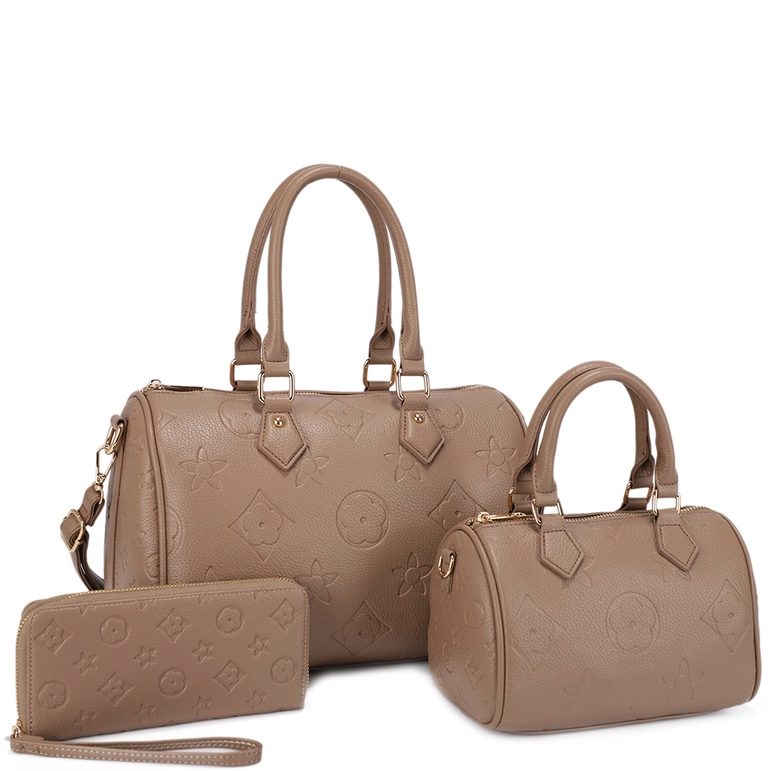 US-31291 3In1 Monogram Design Satchel W Matching Bag Wallet