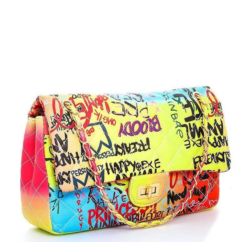 6411 Medium Size Graffiti Shoulder Handbag