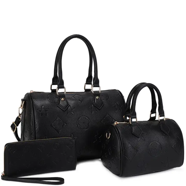 US-31291 3In1 Monogram Design Satchel W Matching Bag Wallet