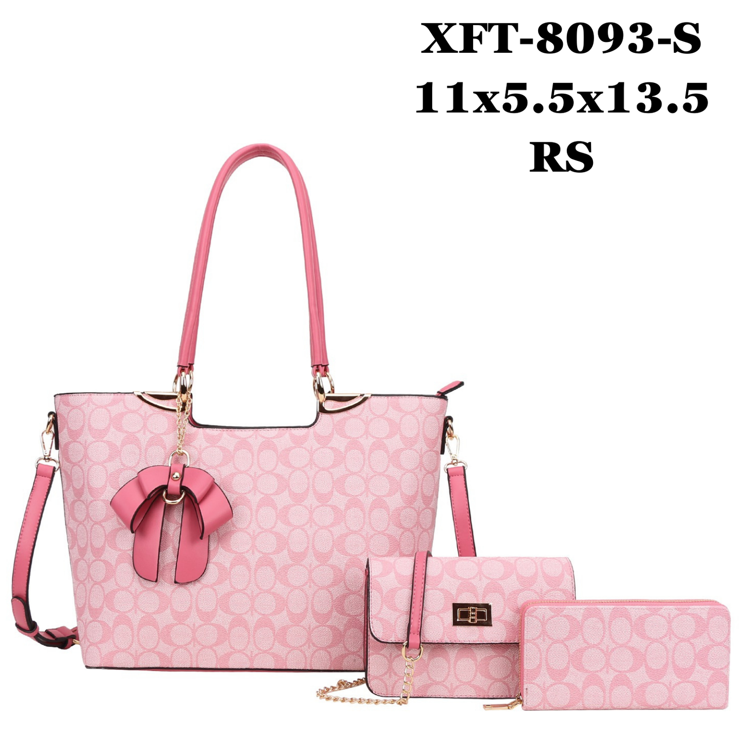 3 in 1 Oval Monogram Flower Tassel Handbag Wallet Set XFT-8093-S