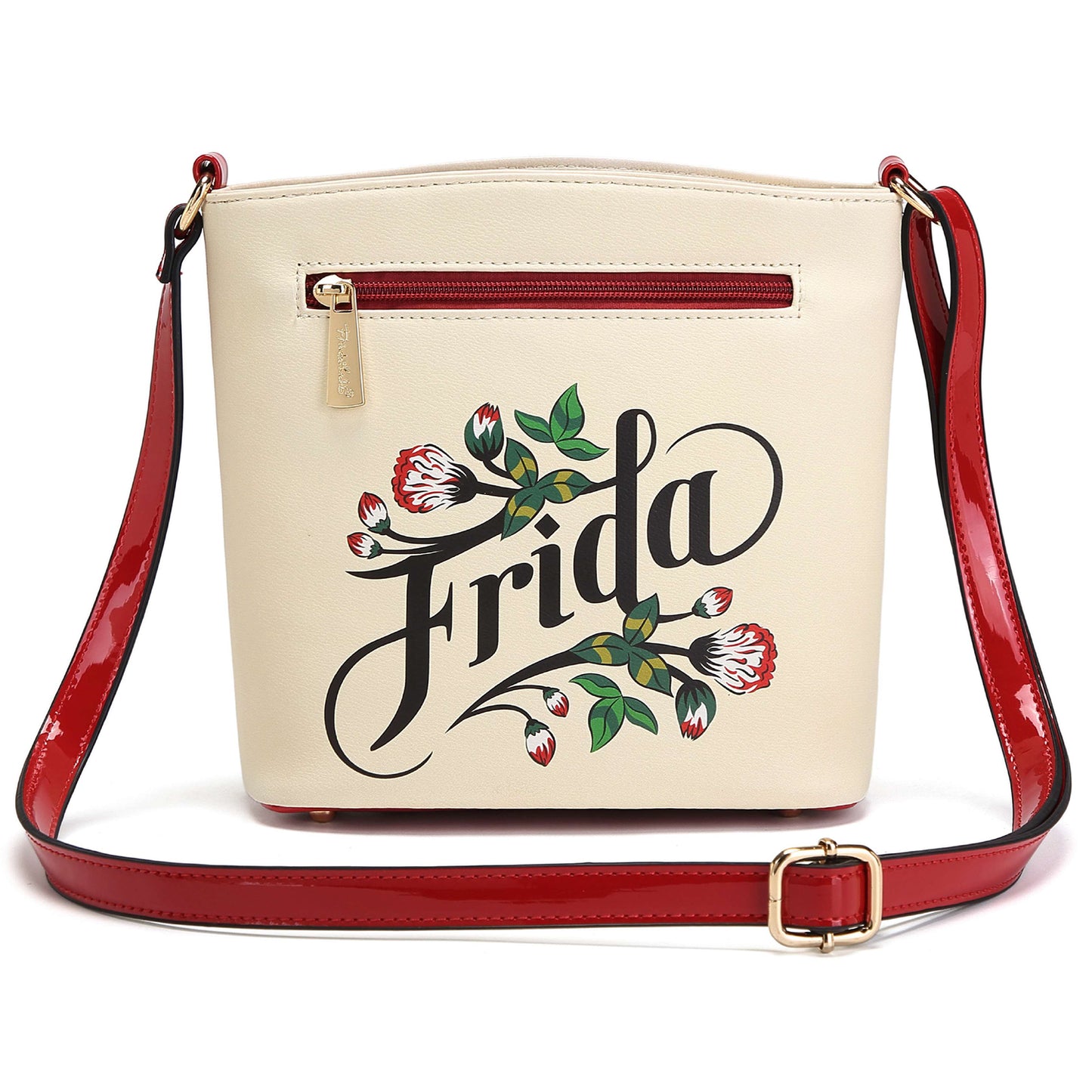 FA705 Frida Kahlo Multi Zip Pocket Crossbody Bag