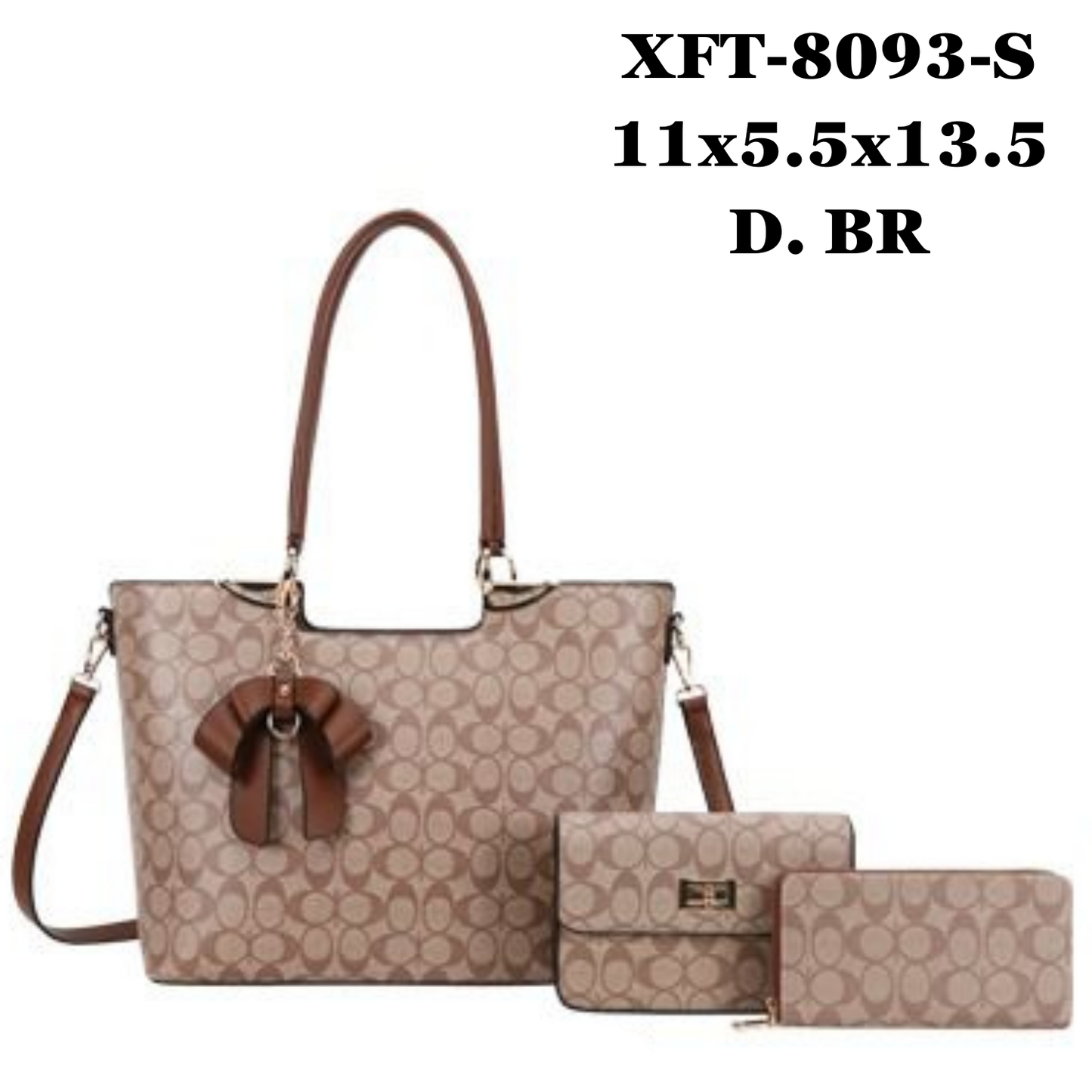 3 in 1 Oval Monogram Flower Tassel Handbag Wallet Set XFT-8093-S