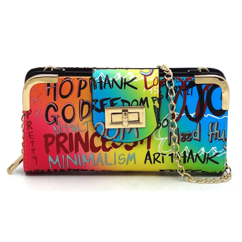 GP041 Multi Graffiti Turn Lock Crossbody Wallet