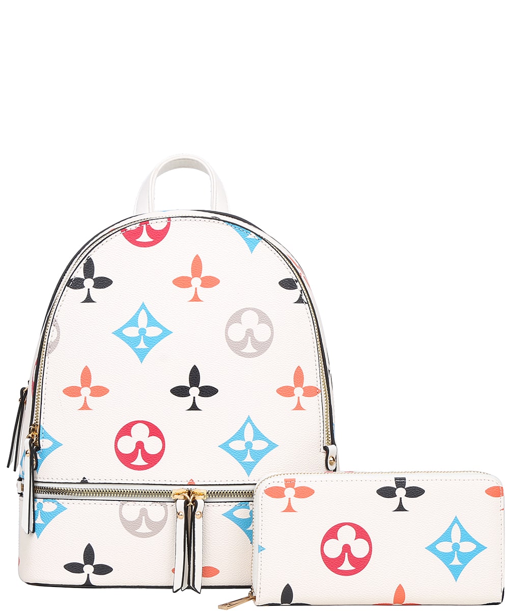 2in1 Print Zipper Backpack With wallet Set