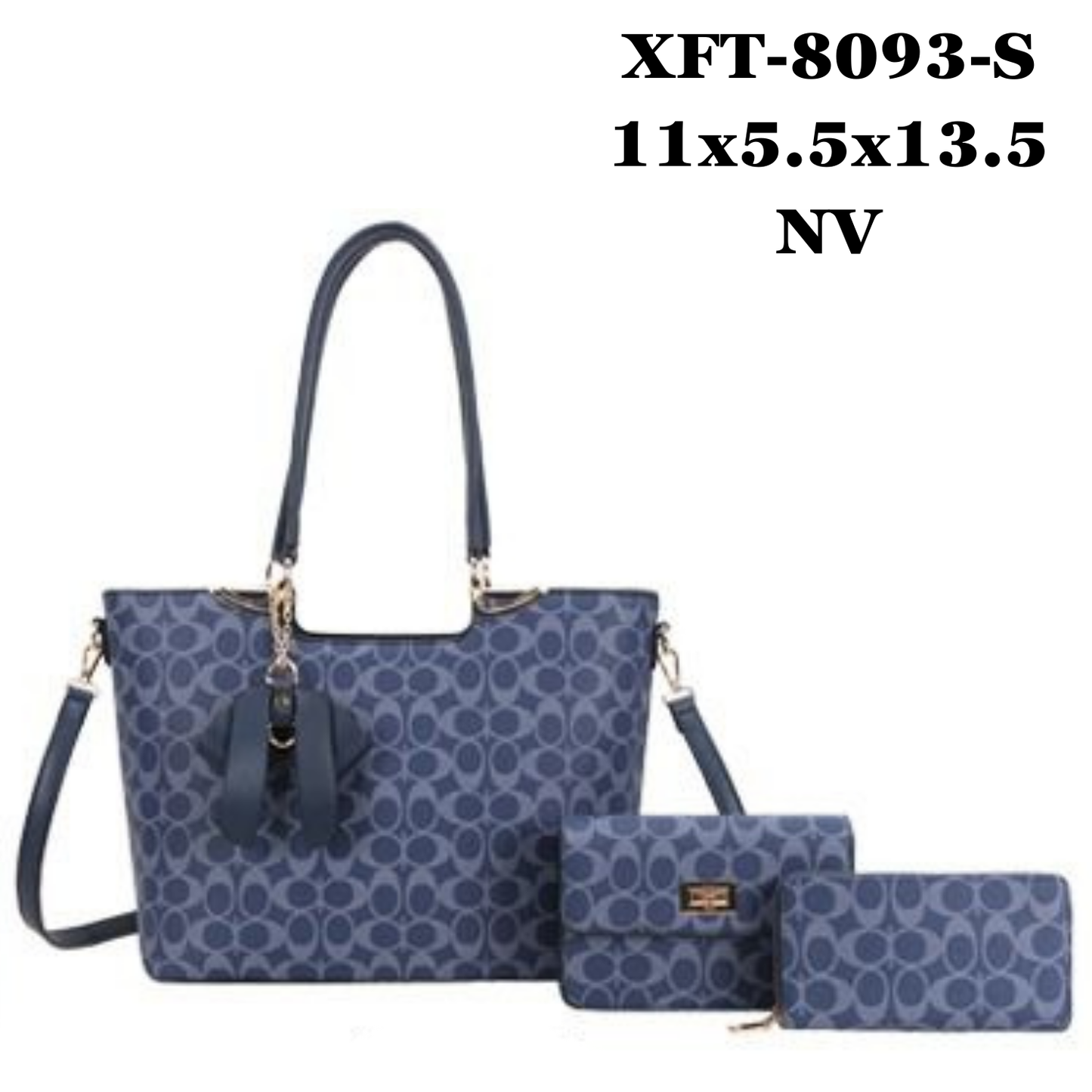 3 in 1 Oval Monogram Flower Tassel Handbag Wallet Set XFT-8093-S