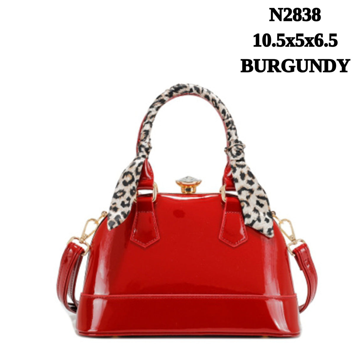 N2838 Luxe Embossed Patent Leather Shoulder Bag  with Scarf