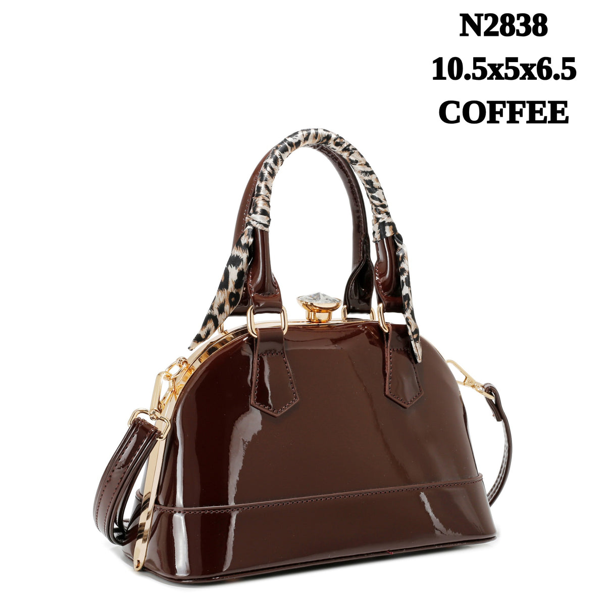 N2838 Luxe Embossed Patent Leather Shoulder Bag  with Scarf