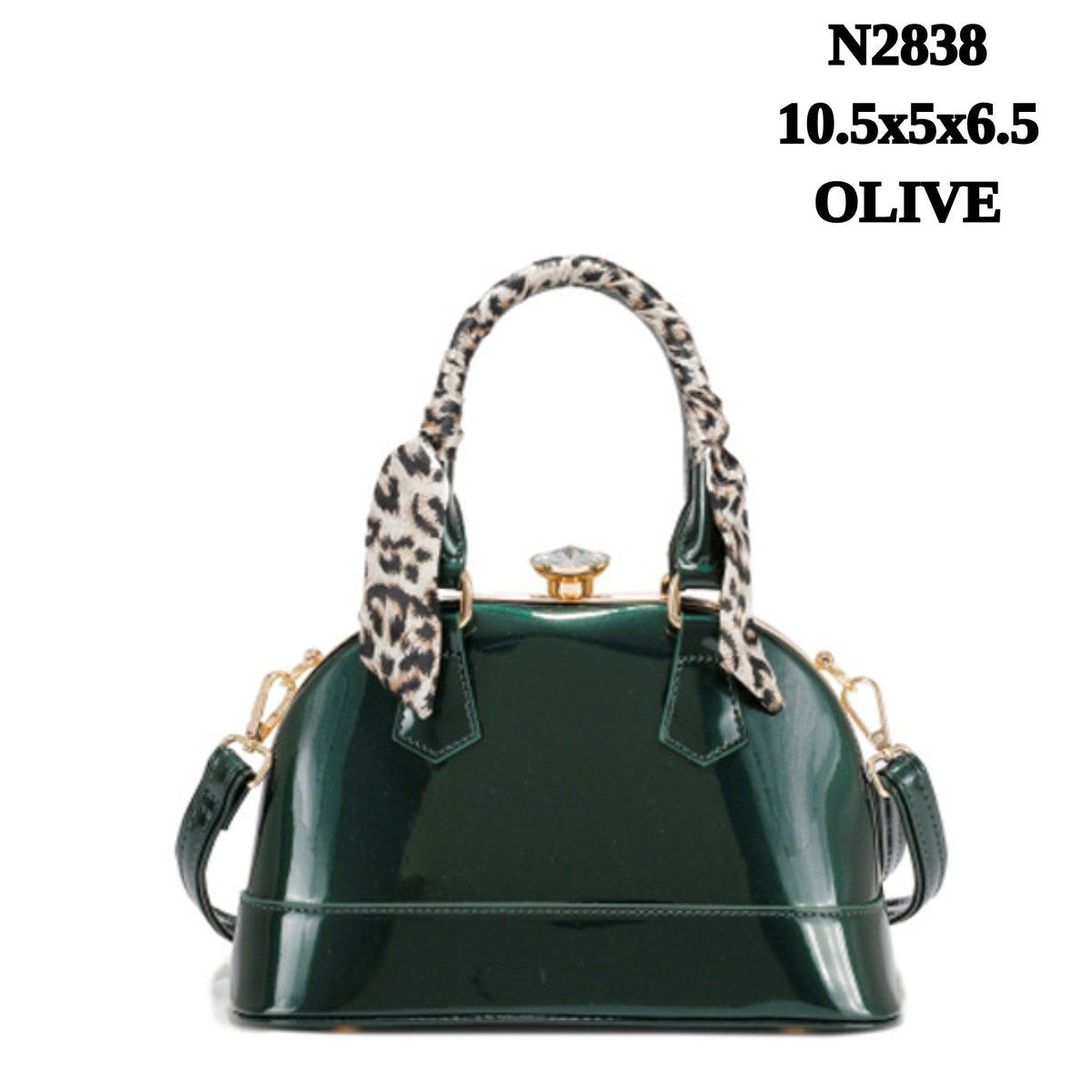 N2838 Luxe Embossed Patent Leather Shoulder Bag  with Scarf
