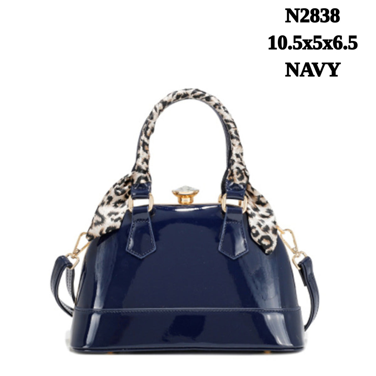 N2838 Luxe Embossed Patent Leather Shoulder Bag  with Scarf