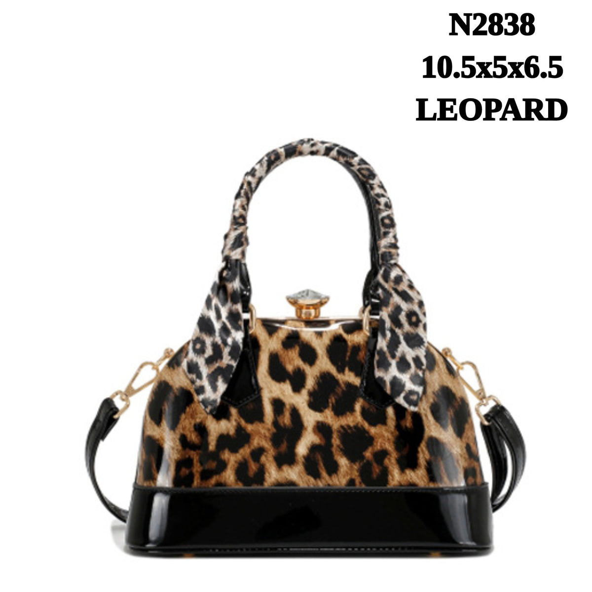 N2838 Luxe Embossed Patent Leather Shoulder Bag  with Scarf