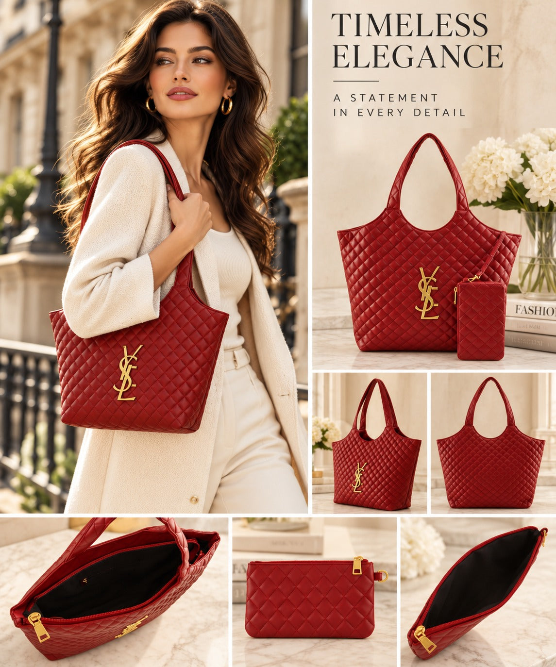 Diamond Quilted Logo Oversized Shoulder Bag P6901