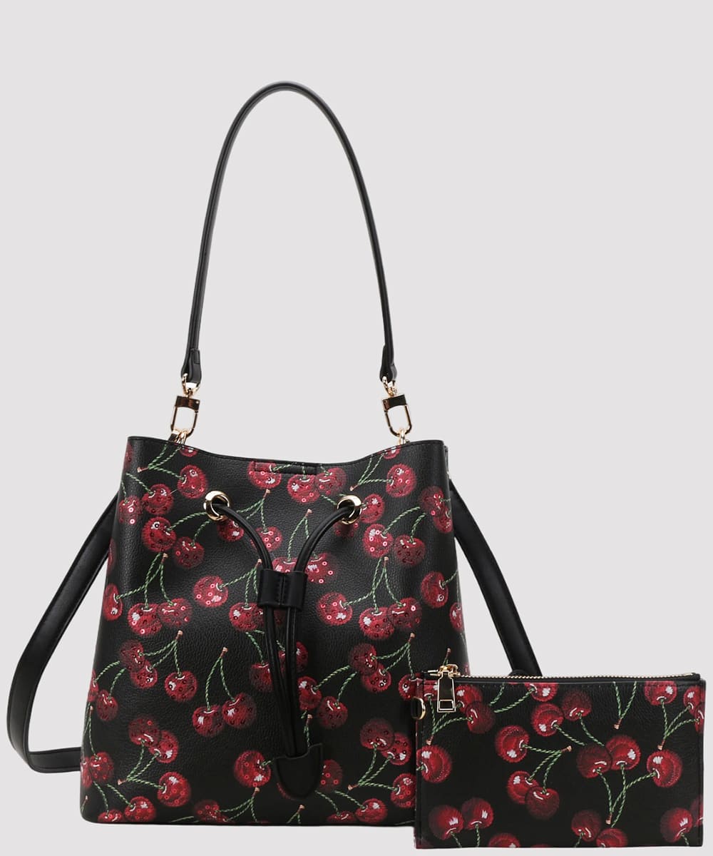 Sweet Cherry Blossom Drawstring Bucket Bag & Pouch PDY29197