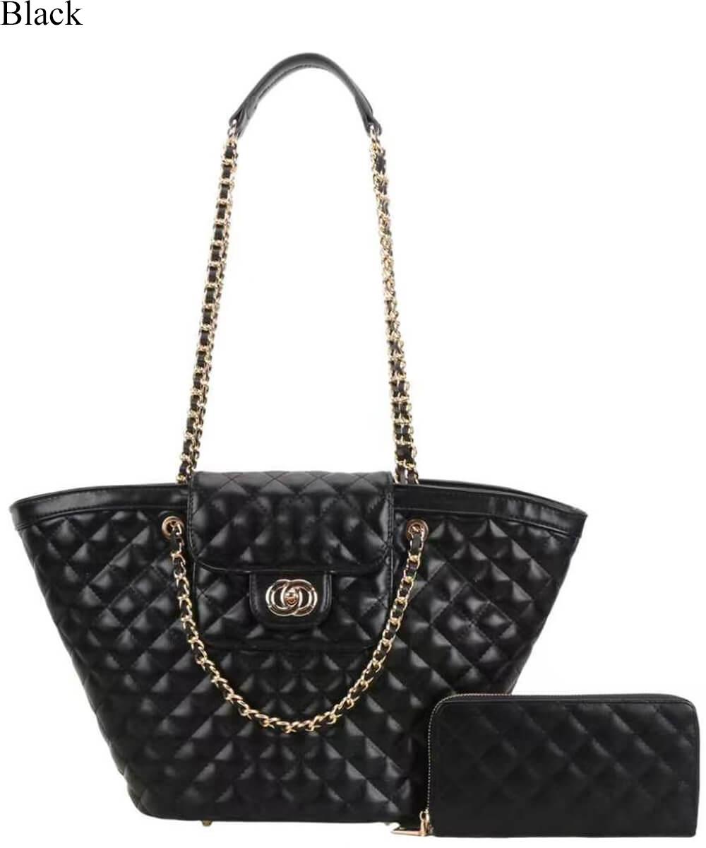 Quilted Chain Tote &amp; Wallet Set PXC-9208-W