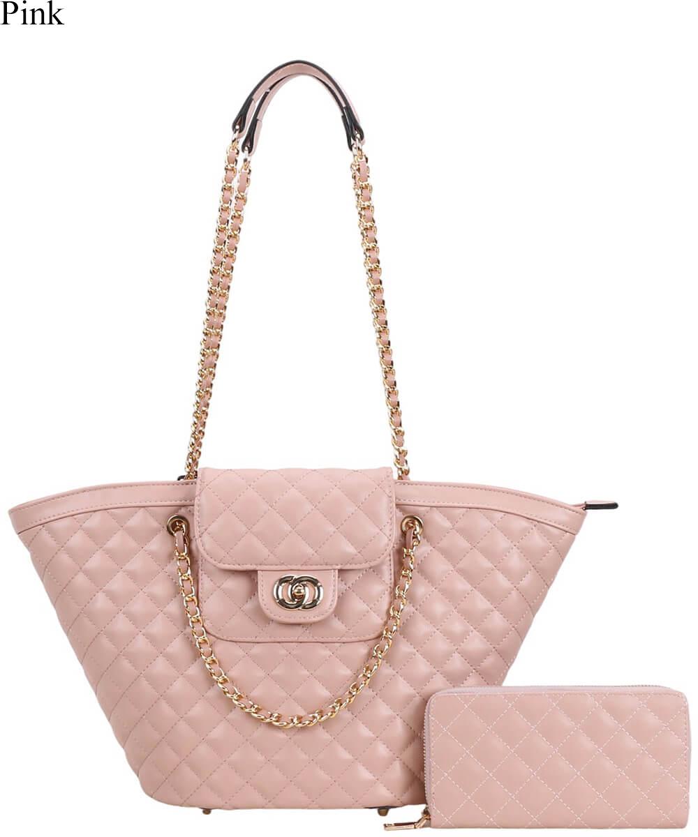 Quilted Chain Tote &amp; Wallet Set PXC-9208-W