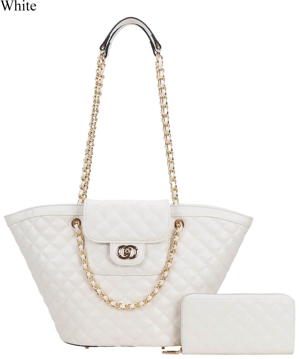 Quilted Chain Tote &amp; Wallet Set PXC-9208-W