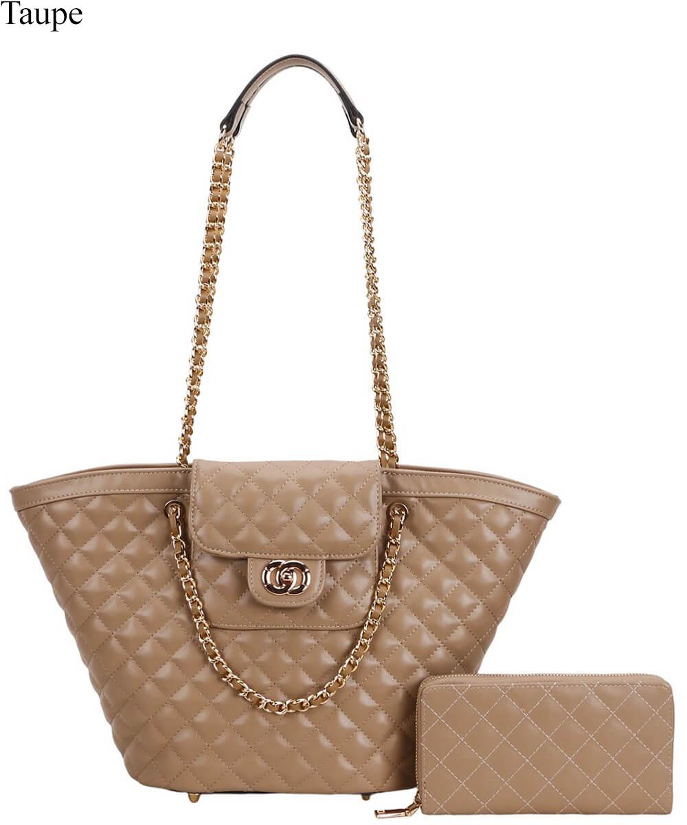 Quilted Chain Tote &amp; Wallet Set PXC-9208-W