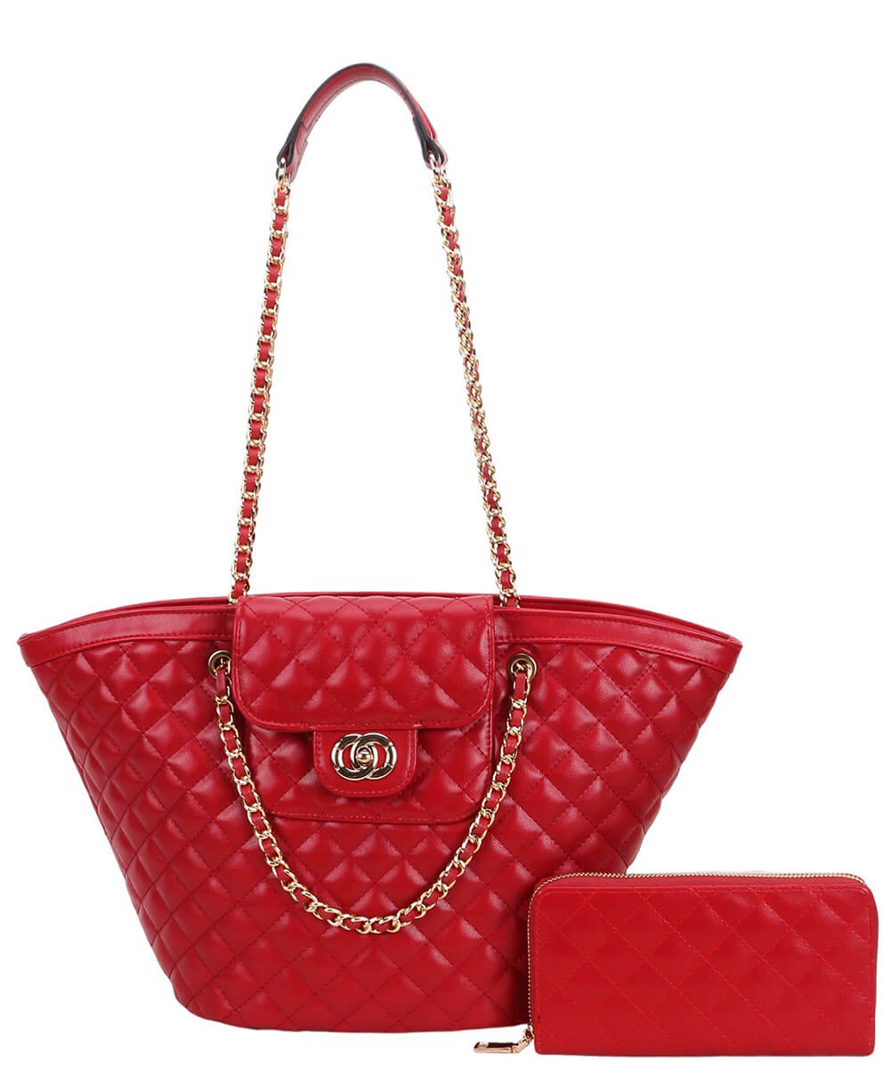Quilted Chain Tote &amp; Wallet Set PXC-9208-W